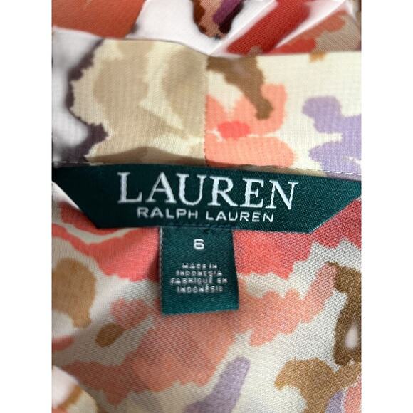 Lauren Ralph Lauren Dress Size 6 Tie Neck Spring Floral Chiffon Long Sleeve - Picture 7 of 13
